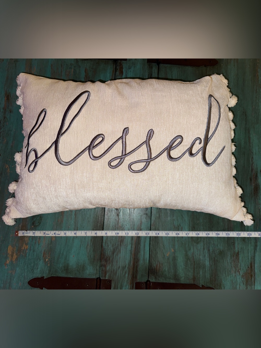 Ivory 'Blessed' Throw Pillow with Gray Script
